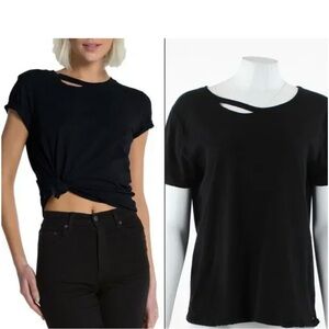 n:PHILANTHROPY Womens Harlow Cotton Distressed Black T-Shirt Large